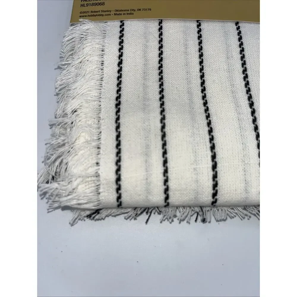 Robert Stanley Farmhouse Striped TABLE THROW White Black 40”x40” Rustic NWT0